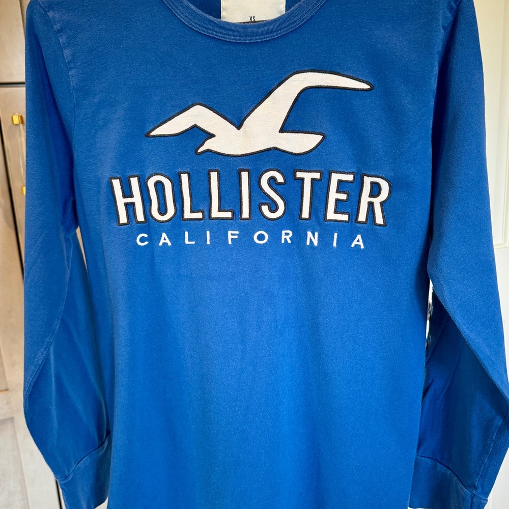 Hollister California Men’s Long Sleeved Curved Hem Tee Shirts XS Blue w Bird